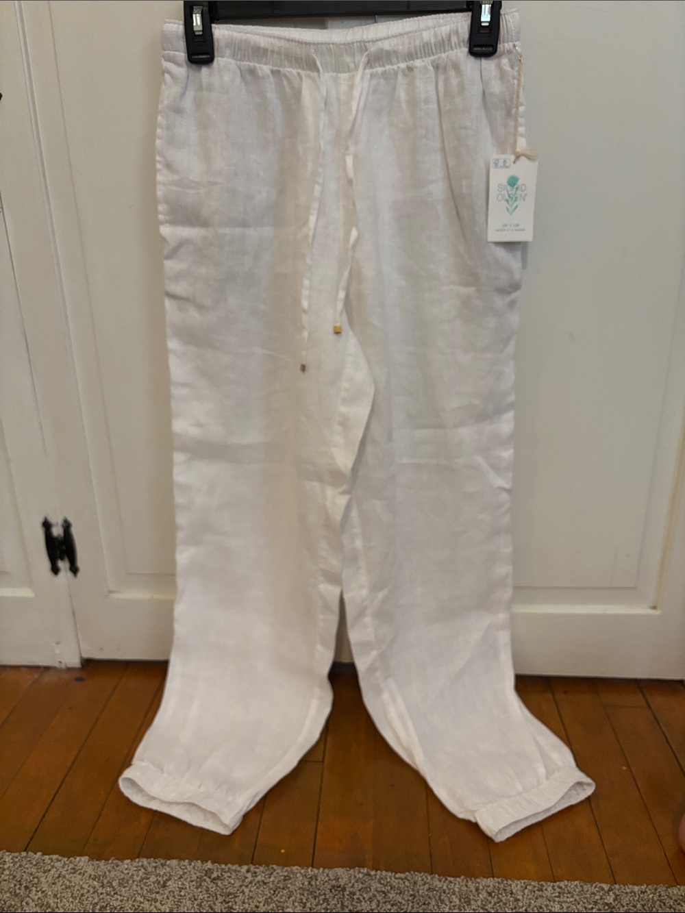 Sigrid Olsen White Linen Drawstring Wide-Leg Pants